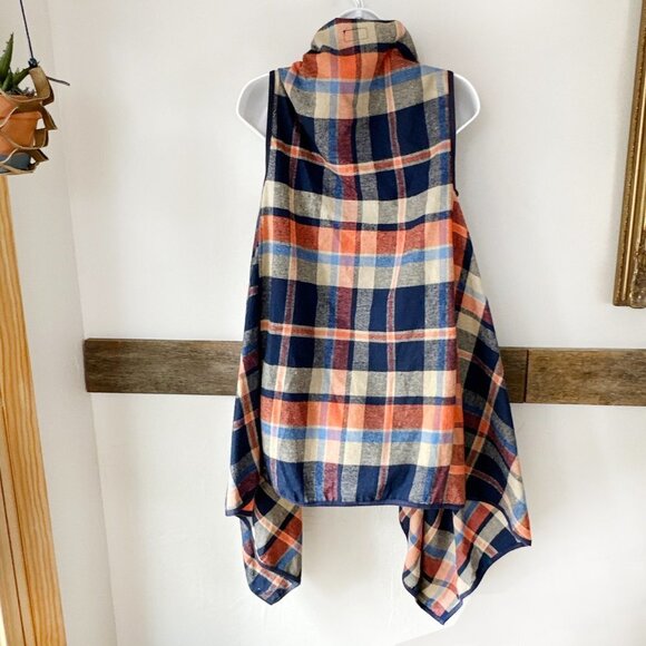 Goldspark Flannel Plaid Cover Up Made in USA Size L Orange‎ Blue - Picture 5 of 7